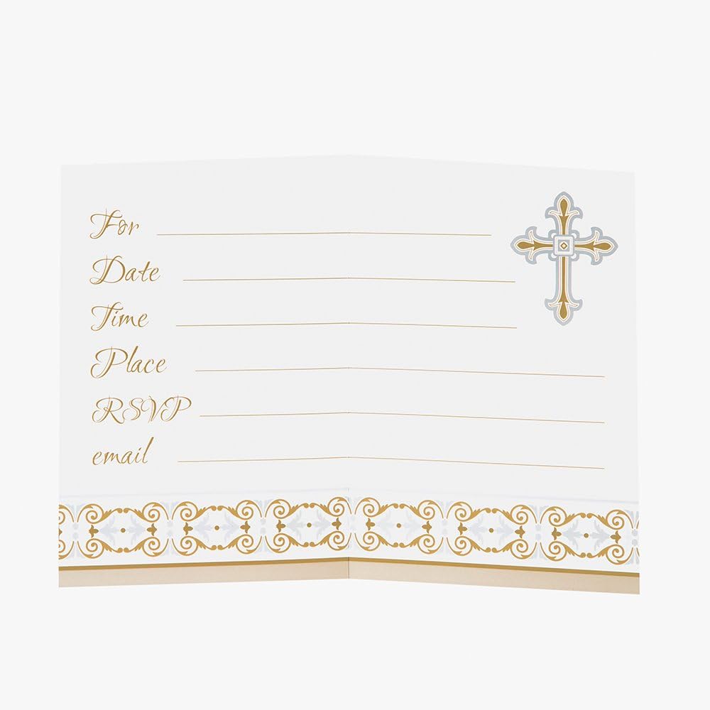 Pack of 8 Gold & Silver Radiant Cross Invitations