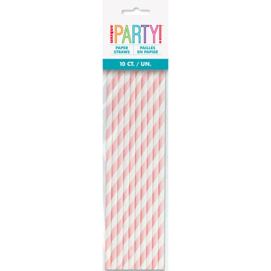 Pack of 10 Lovely Pink Striped Paper Straws