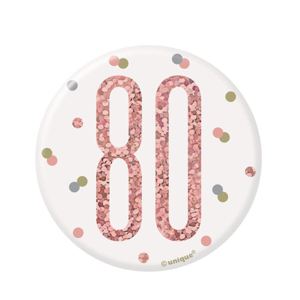 Birthday Rose Gold Glitz Number 80 Badge