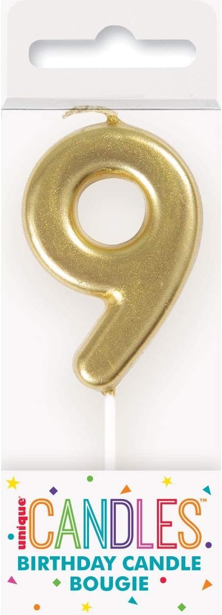 Mini Metallic Gold Number 9 Pick Birthday Candle