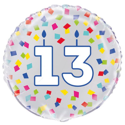 Rainbow Confetti Birthday Number 13 Round Foil Balloon 18"