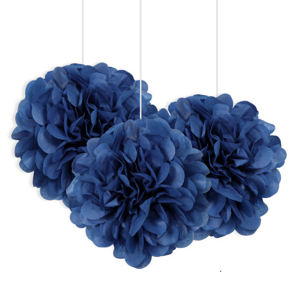 Pack of 3 Royal Blue Mini Puff Tissue Decorations