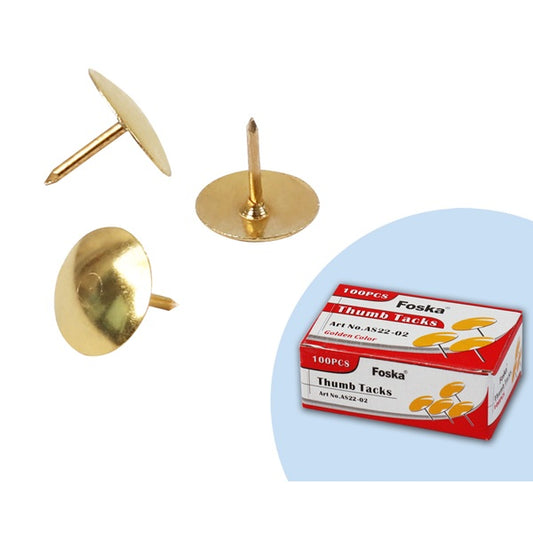 Box of 100 Brass Golden Colour Thumb Tacks - Push Pins