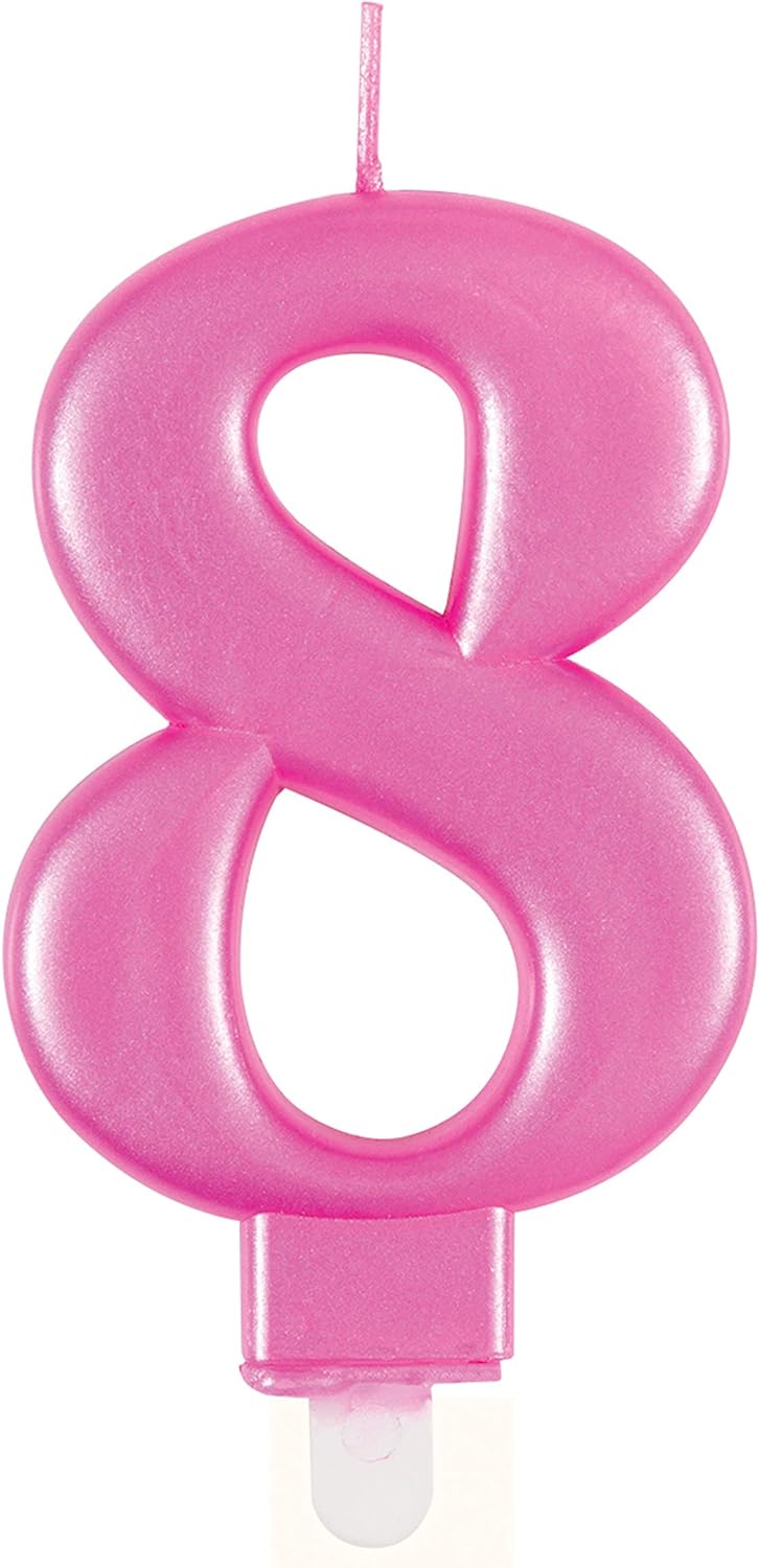 Metallic Pink Number 8 Birthday Candle