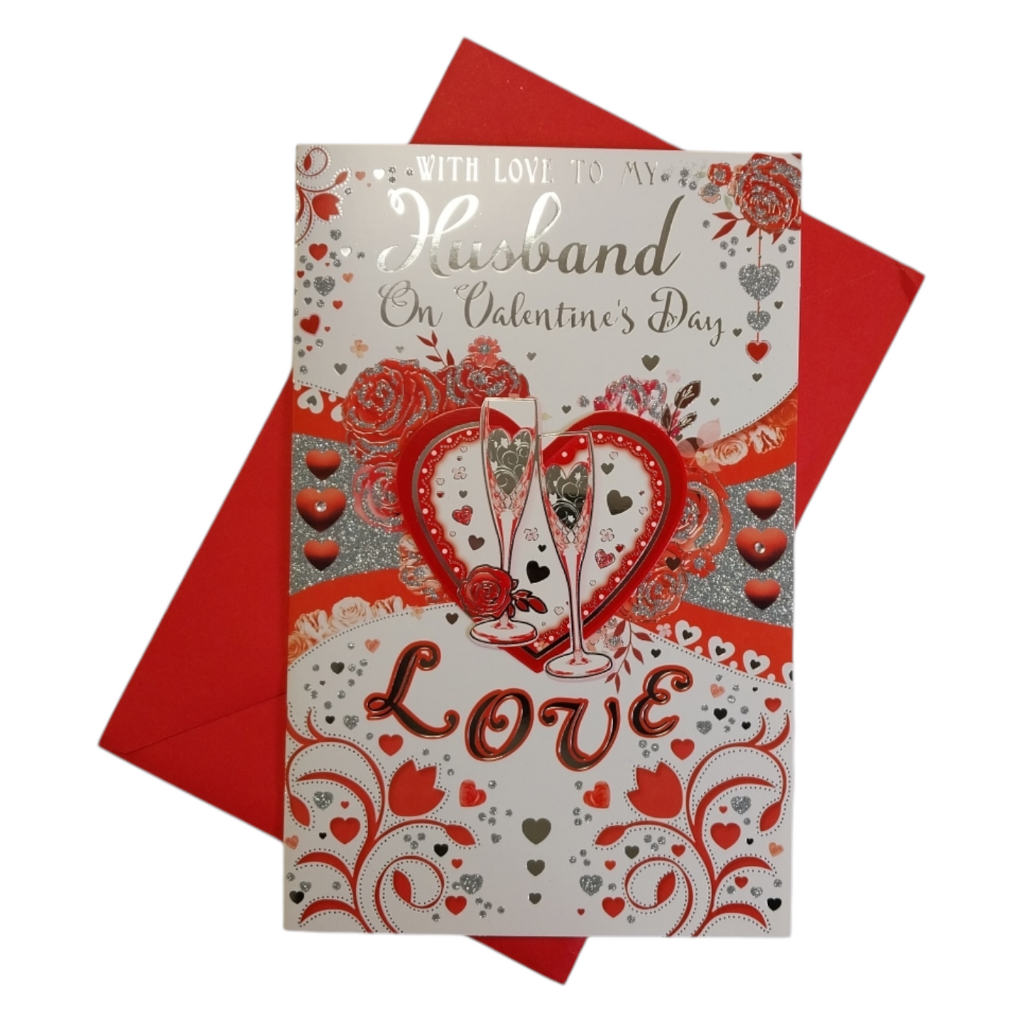 For Husband Hearts & Champagne Glass Design 8 Pages Insert Valentine's Day Card