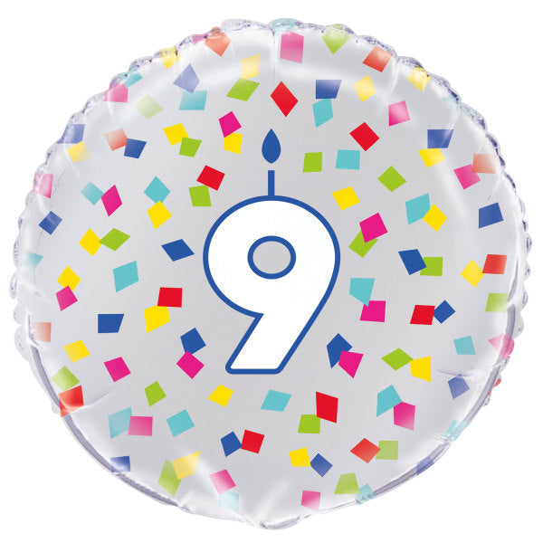 Rainbow Confetti Birthday Number 9 Round Foil Balloon 18"