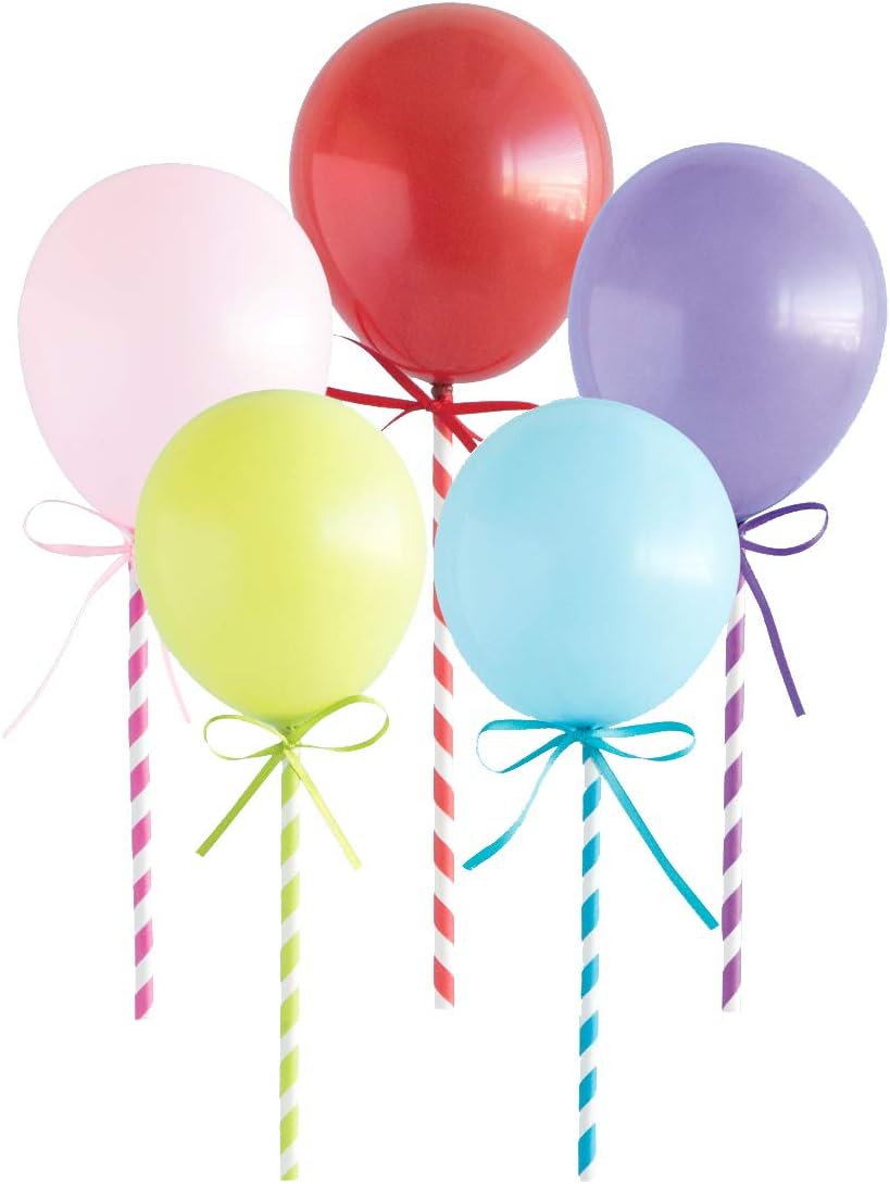 Pack of 5 Assorted Mini Balloon Stick Cake Toppers