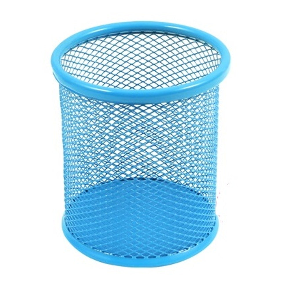 Blue Wire Mesh Metal Pen Cup