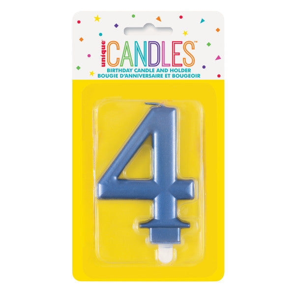 Metallic Blue Number 4 Birthday Candle