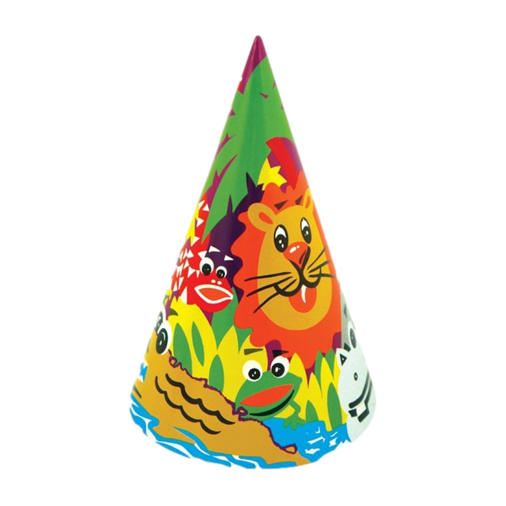 Pack of 12 Animal Jungle Theme Party Cone Hats For Kids