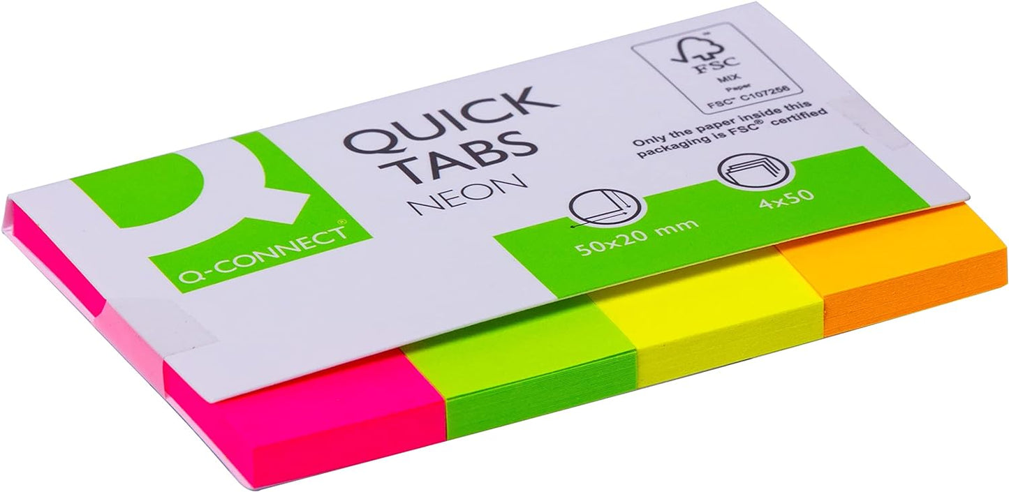 Q-Connect Quick Tabs 20 x 50mm Neon (Pack of 200) KF01226