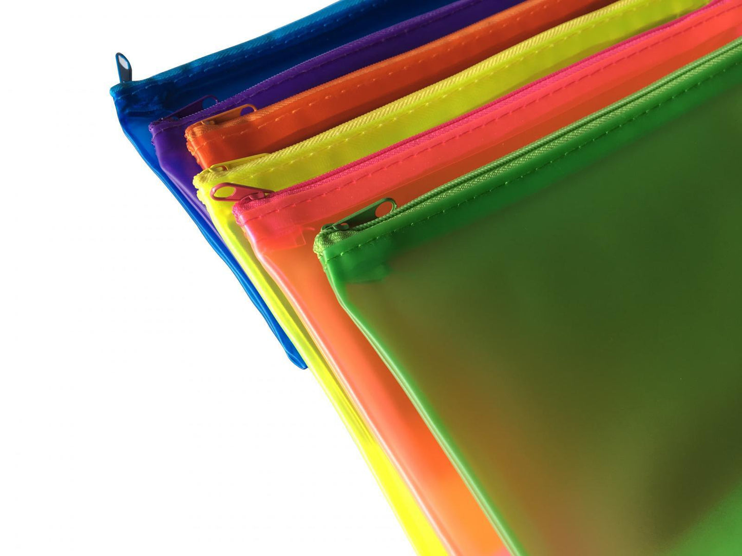 6 x Assorted Frosted Colour 8x5" Pencil Cases - See Through Exam Clear Translucent