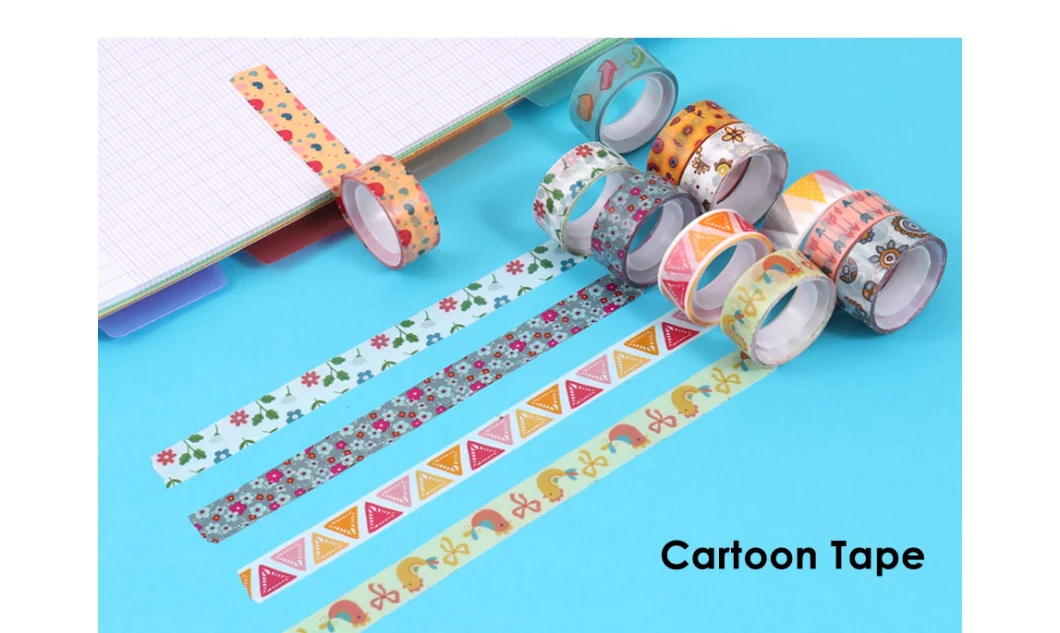 Pack of 8 Fancy Colour Cartoon Washi Tapes 1.5cm x 5m