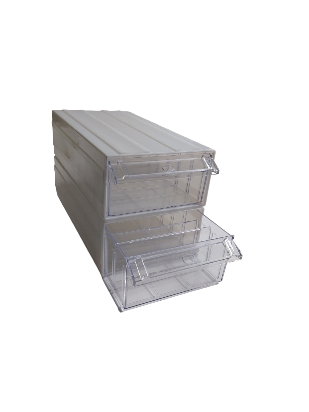 White Stackable Plastic Storage Drawers L322xW160xH87mm with Removable Compartments