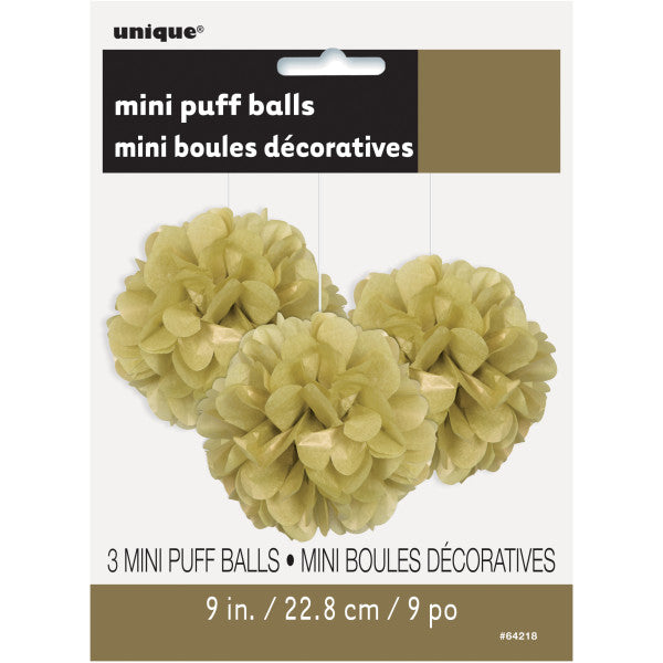 Pack of 3 Gold Mini Puff Tissue Decorations