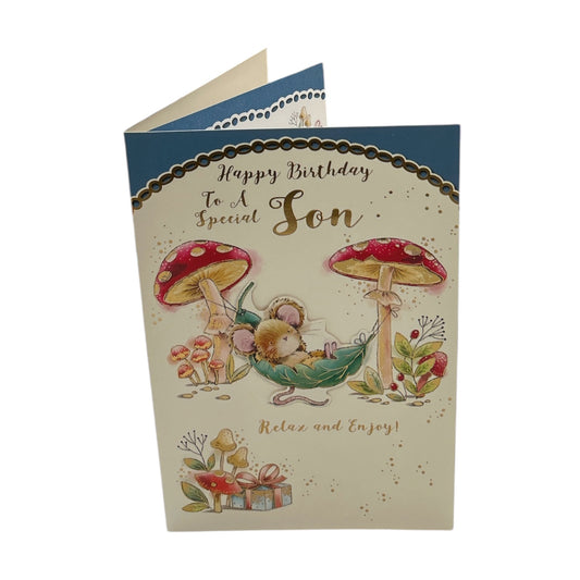 Special Son Mouse Relax On Swing Design Birthday Card