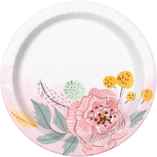 Pack of 8 Painted Floral Round 7" Dessert Plates