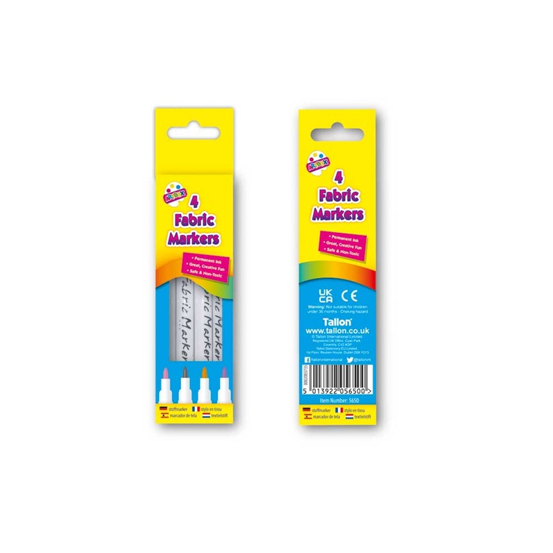 Single Pack of 4 Assorted Coloured Fabric Markers