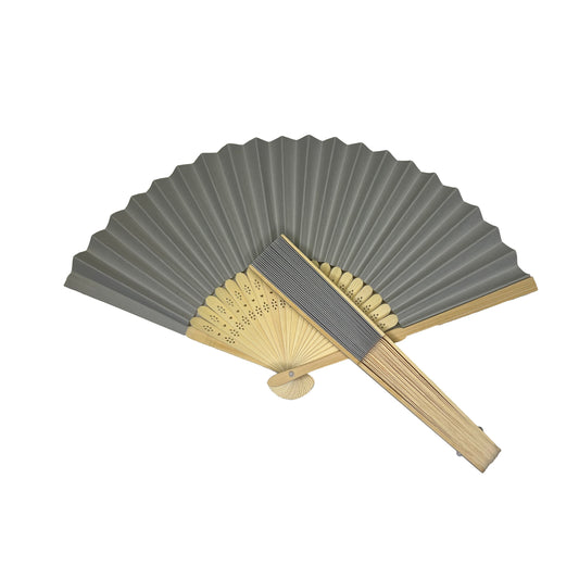 Grey Paper Foldable Hand Held Bamboo Wooden Fan by Parev