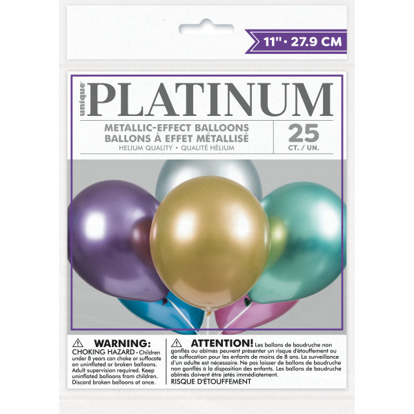 Pack of 25 Assorted Solid Color Platinum 11" Latex Balloons