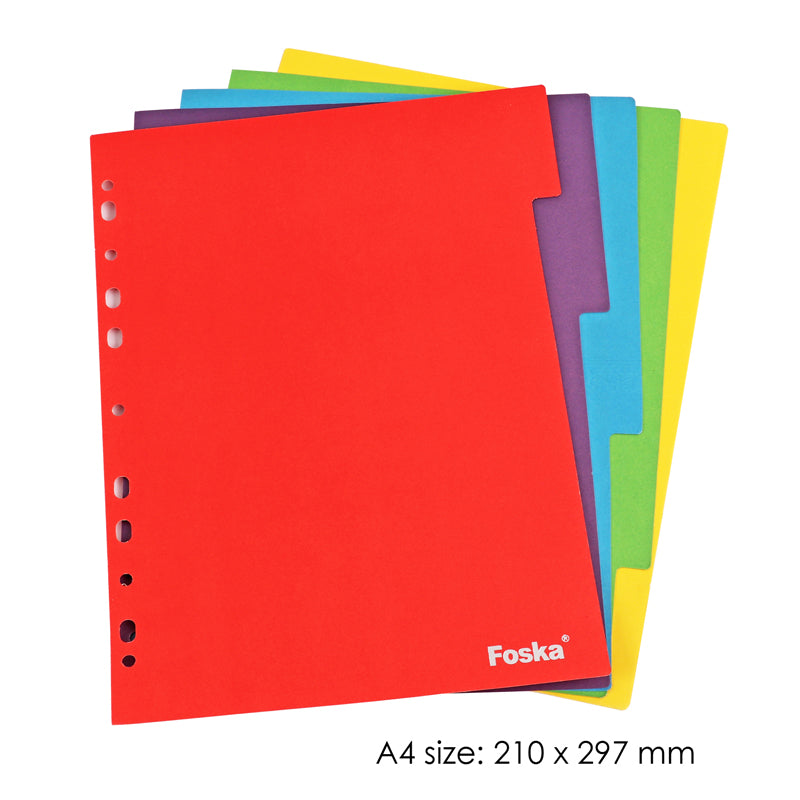 5 Part A4 Card Index Divider - Coloured Subject