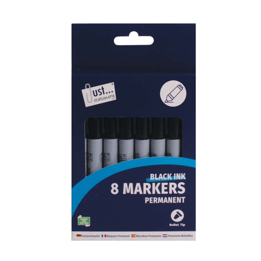 Pack of 8 Black Bullet Tip Permanent Markers