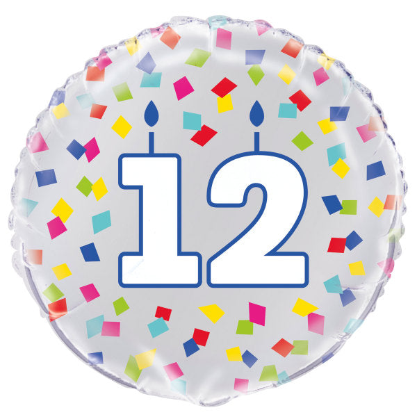 Rainbow Confetti Birthday Number 12 Round Foil Balloon 18"