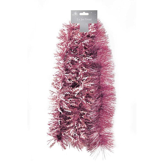 Pack of 6 2m Fine Cut And Matt Zig Zag Blush Christmas Tinsel