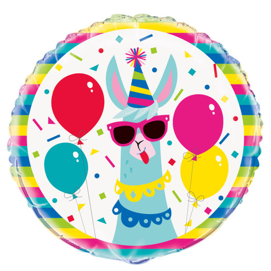 Llama Birthday Round Foil Balloon 18"