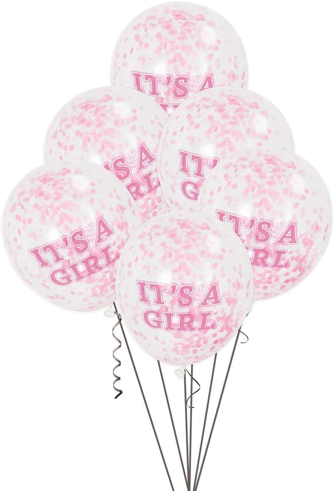 Pack of 6 Girl Clear Latex Balloons with Pink Confetti 12"