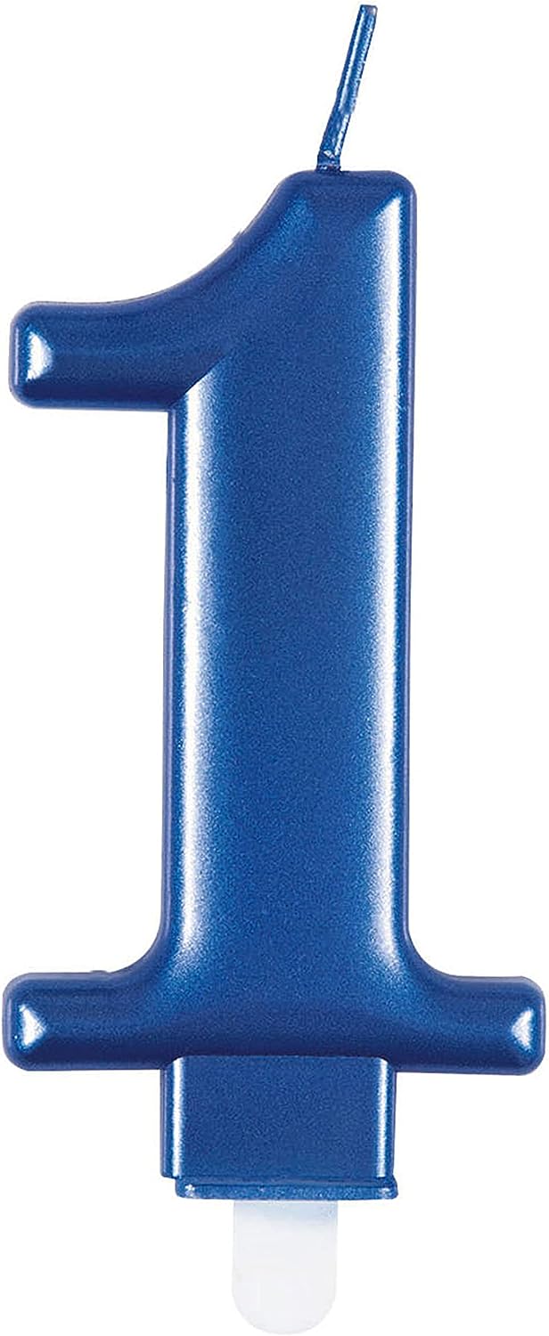 Metallic Blue Number 1 Birthday Candle