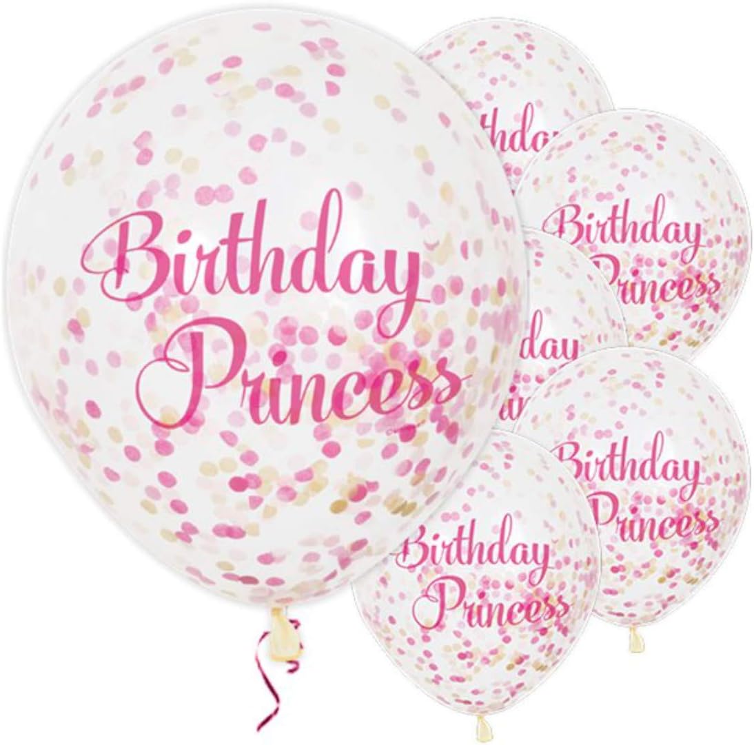 Pack of 6 Pink Princess Clear Latex Balloons with Confetti 12"