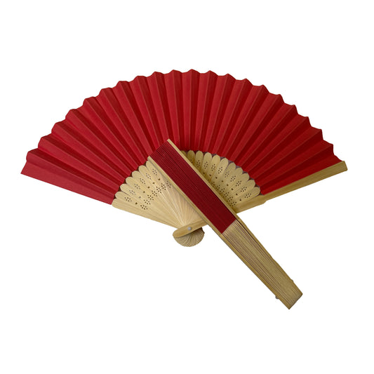 Red Paper Foldable Hand Held Bamboo Wooden Fan by Parev