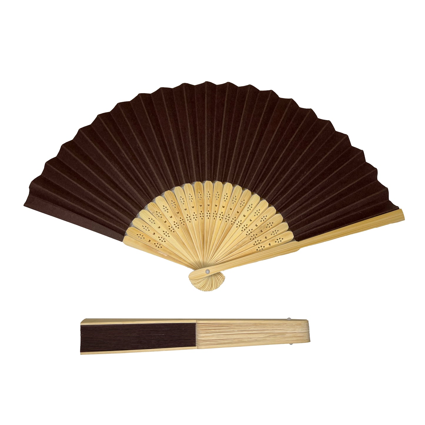 Brown Paper Foldable Hand Held Bamboo Wooden Fan by Parev