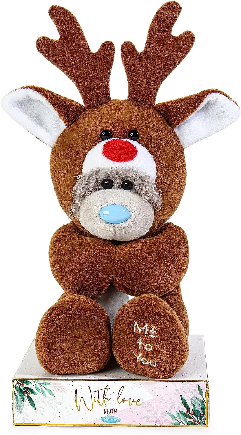 Me to You Tatty Teddy Christmas Reindeer Bear On Gift Plinth 15cm High