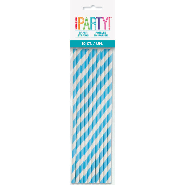 Pack of 10 Powder Blue Striped Paper Straws