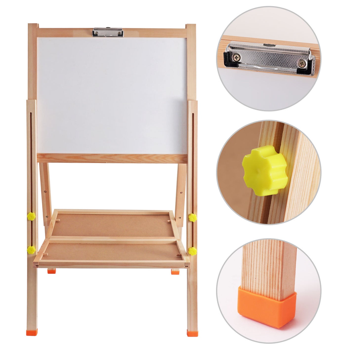 Height Adjustable and Foldable Wood Whiteboard Black Board Easel 57 x 80cm 