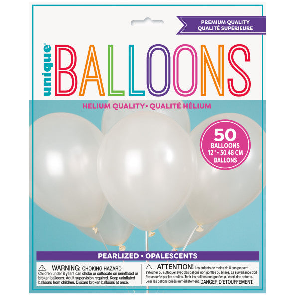 Pack of 50 Iridescent White 12" Latex Balloons