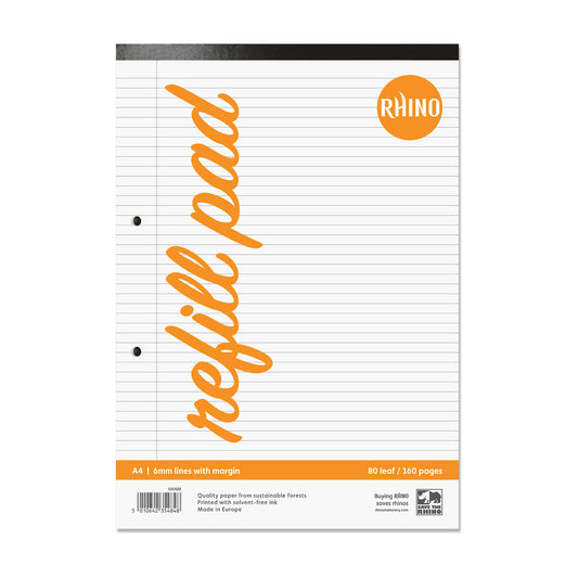 Rhino A4 80 Leaf 6mm Lined with Margin Refill Pad