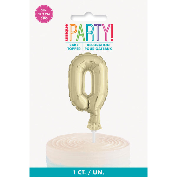 Gold Foil Number 0 Balloon Cake Topper 5"