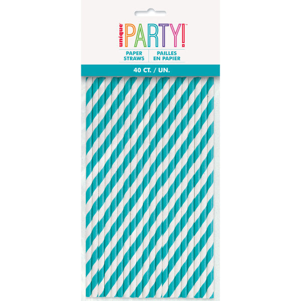 Pack of 40 Caribbean Teal Striped Paper Straws