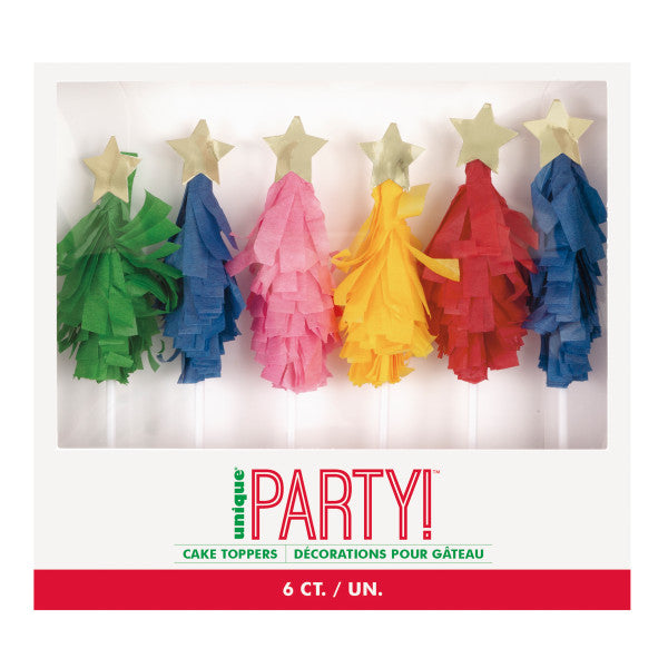 Pack of 6 Vibrant Christmas Tree Shaped Cake Toppers