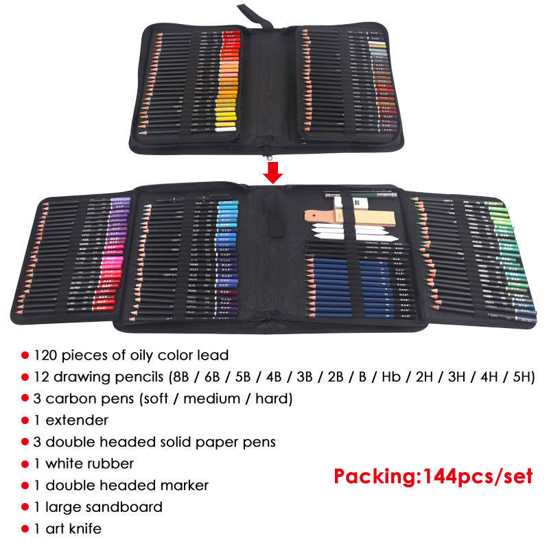 Pack of 144 Quality Drawing Pencil Paint Set in a Case