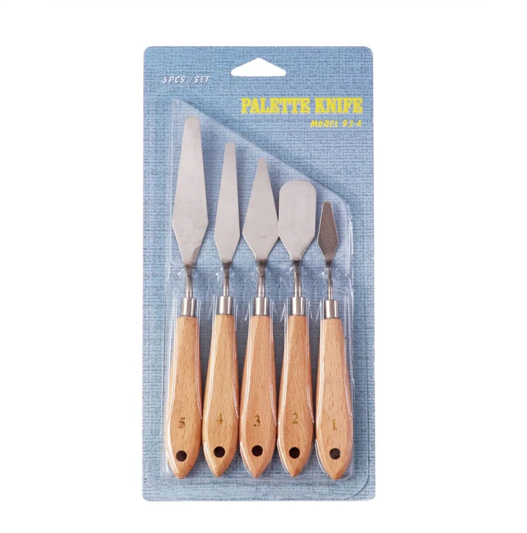 Pack of 5 Assorted PP Art Wooden Handle Painting Flexible Palette Knives