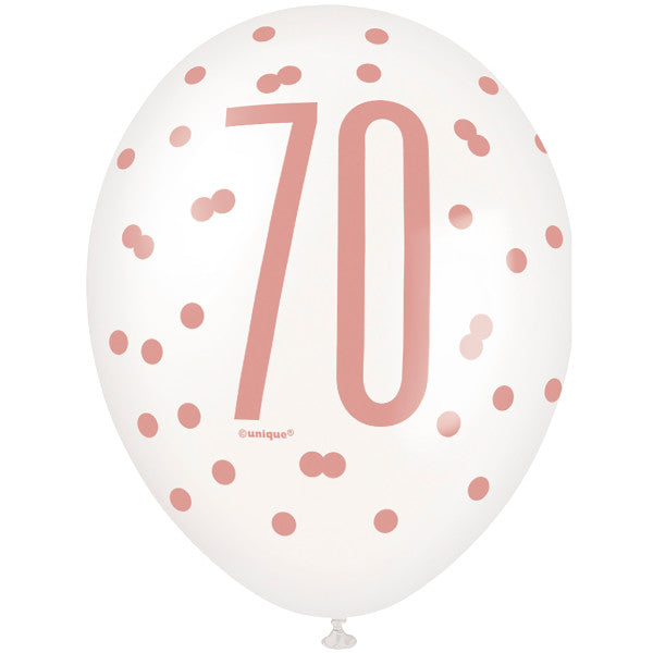 Pack of 6 12" 70 Birthday Rose Gold Glitz Latex Balloons