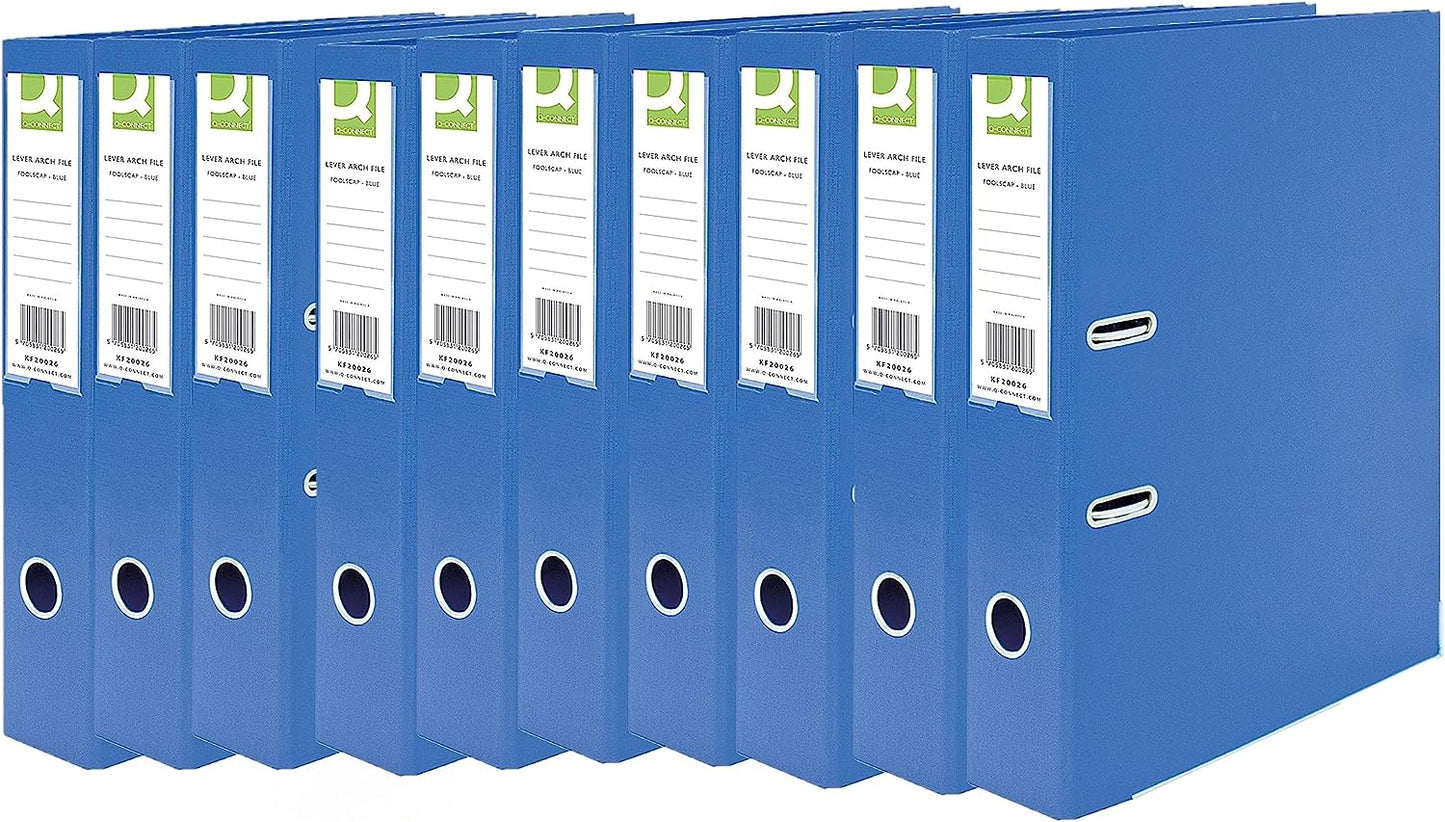 Pack of 10 70mm Polypropylene Foolscap Blue Lever Arch Files