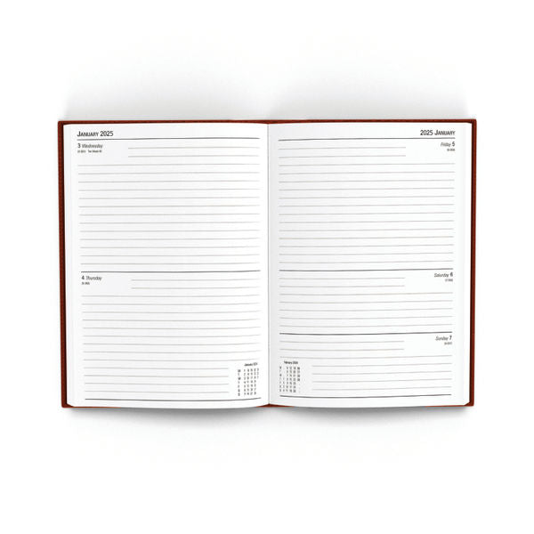 Janrax 2025 A5 2 Days Per Page Burgundy Desk Diary