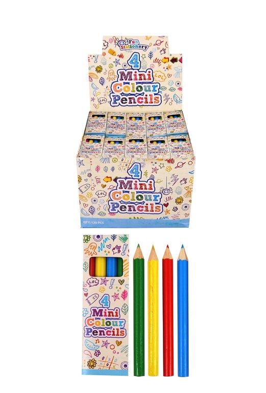 120 X Pack of 4 8.5cm Mini Colouring Pencils