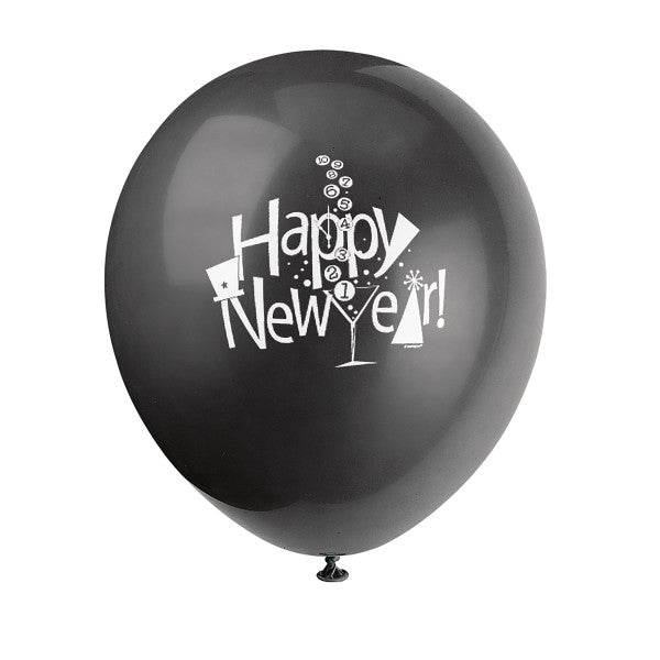 Pack of 8 New Year's Countdown 12" Latex Balloons