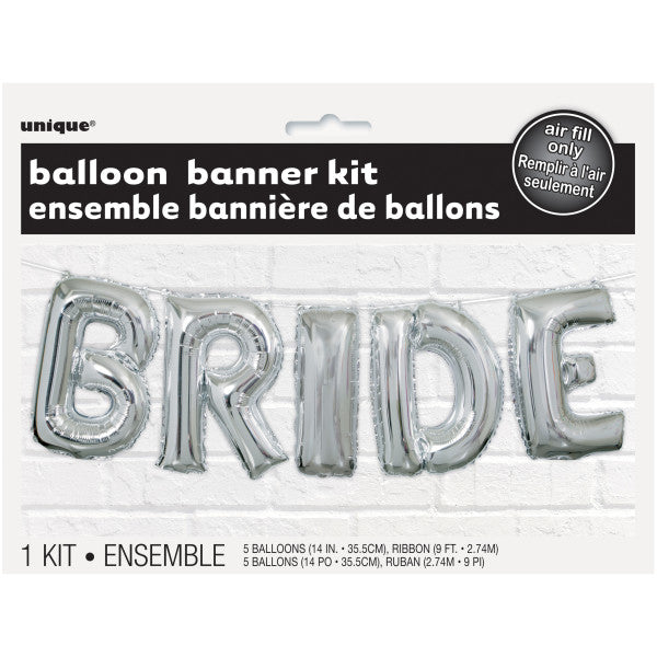 Silver Bride Foil Letter Balloon Banner Kit, 14"